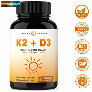 Vitamin K2 MK7 with D3 Supplement for Strong Bones & Healthy Heart - Premium Vit
