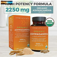 Load image into Gallery viewer, Organic Ashwagandha 2250 mg with 15 mg organic Black Pepper for Superior Absorpt

