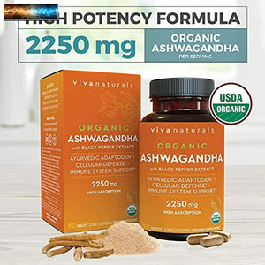 Organic Ashwagandha 2250 mg with 15 mg organic Black Pepper for Superior Absorpt