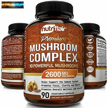 이미지를 갤러리 뷰어에 로드 , NutriFlair Mushroom Supplement 2600mg - 90 Capsules - 10 Mushrooms Lions Man
