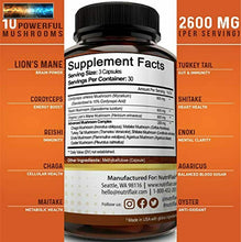 Load image into Gallery viewer, NutriFlair Mushroom Supplement 2600mg - 90 Capsules - 10 Mushrooms Lions Man

