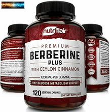 Cargar imagen en el visor de la galería, NutriFlair Premium Berberine HCL 1200mg Plus Pure, True Ceylon Cinnamon - 120 Ca
