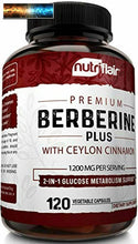 Load image into Gallery viewer, NutriFlair Premium Berberine HCL 1200mg Plus Pure, True Ceylon Cinnamon - 120 Ca
