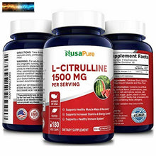 Charger l&#39;image dans la galerie, L-Citrulline 1500 mg 180 Vegetarian Caps (Non-GMO &amp; Gluten Free) Supports Health
