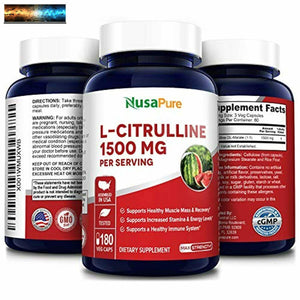 L-Citrulline 1500 mg 180 Vegetarian Caps (Non-GMO & Gluten Free) Supports Health
