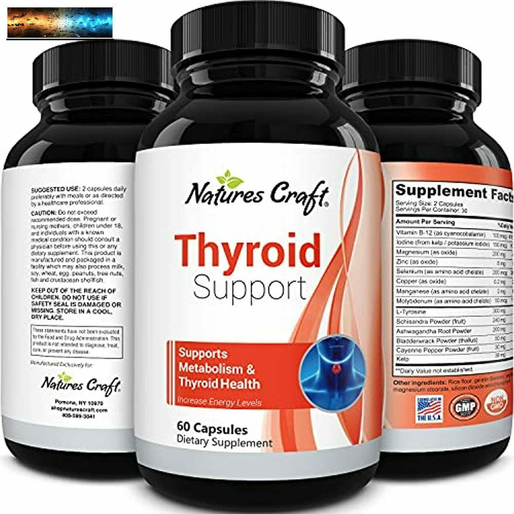 Natures Craft's Thyroid Support Natural Complex Supplement Capsules with Vitamin