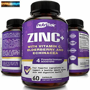 NutriFlair Zinc Plus 50mg - with Vitamin C, Elderberry, Echinacea Purpurea Extra