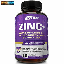 Cargar imagen en el visor de la galería, NutriFlair Zinc Plus 50mg - with Vitamin C, Elderberry, Echinacea Purpurea Extra
