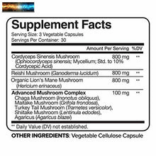 Load image into Gallery viewer, Nutrivein Mushroom Supplement 2500mg - 90 Capsules - 8 Organic Mushrooms - Lions
