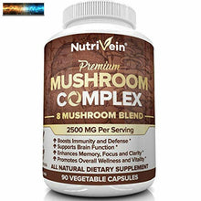 이미지를 갤러리 뷰어에 로드 , Nutrivein Mushroom Supplement 2500mg - 90 Capsules - 8 Organic Mushrooms - Lions
