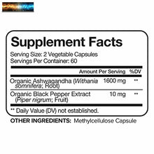 이미지를 갤러리 뷰어에 로드 , Nutrivein Organic Ashwagandha Capsules 1600mg with Black Pepper Extract - 120 Ve
