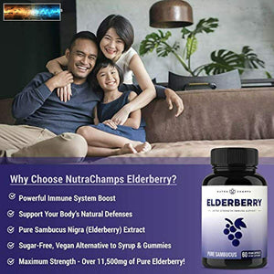 Elderberry Capsules 11,550mg - Premium Supplement for Powerful Immune System Sup