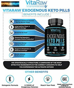 VitaRaw Exogenous Keto Pills - (3X Powerful Dose | 2100mg Keto BHB) Best Keto Bu