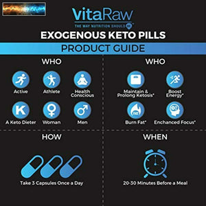 VitaRaw Exogenous Keto Pills - (3X Powerful Dose | 2100mg Keto BHB) Best Keto Bu