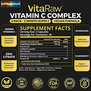 Vitamin C Supplement [2 Pack] 1600mg with Zinc 50mg |Highest Absorption| Vitamin