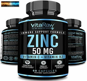 Zinco Integratori 50mg con Vitamina C per Supporto Immunitario Immune Boost