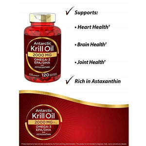 Antarctic Krill Oil 2000 mg 120 Softgels Omega-3 EPA DHA Astaxanthin Supplements