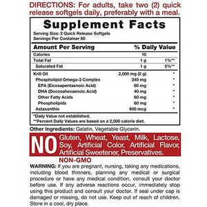 Antarctic Krill Oil 2000 mg 120 Softgels Omega-3 EPA DHA Astaxanthin Supplements