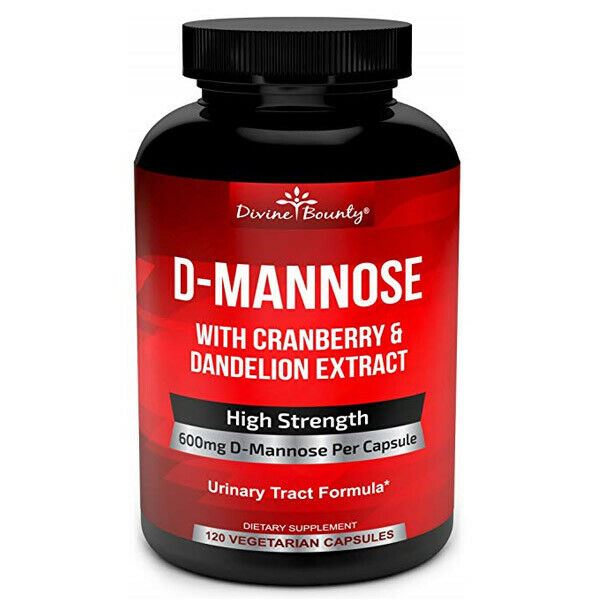 Divine Bounty D-Mannose with Cranberry and Dandelion for UTI 600mg 120 Veg Caps