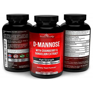 Divine Bounty D-Mannose with Cranberry and Dandelion for UTI 600mg 120 Veg Caps