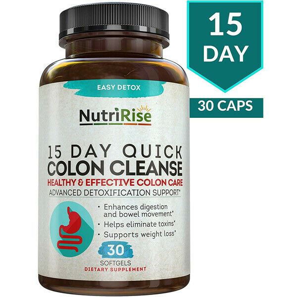 NutriRise Colon Cleanser Detox for Weight Loss 15 Day Fast-Acting 30 Softgels