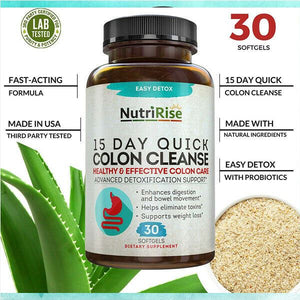 NutriRise Colon Cleanser Detox for Weight Loss 15 Day Fast-Acting 30 Softgels