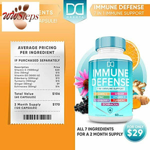 7 in 1 Immune Support Booster Supplement with Elderberry, Vitamin C and Zinc 50m
