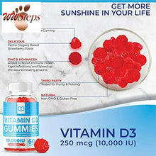 Load image into Gallery viewer, Vitamin D3 Gummies 10000 IU with Zinc Echinacea Chewable Supplements Vit D3 for

