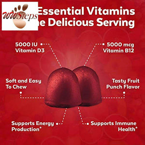 Vitamin B12 5000mcg and Vitamin D3 5000 IU Gummies, 60 Count | Delicious Fruit P