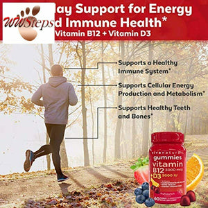 Vitamin B12 5000mcg and Vitamin D3 5000 IU Gummies, 60 Count | Delicious Fruit P