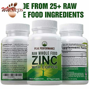 Raw Whole Food Zinc with Copper + 25 Organic Vegetables and Fruit Blend for Max
