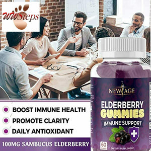 Premium Elderberry Gummies -2 Pack -by New Age for Adults Kids with Vitamin C, Z