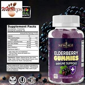 Premium Elderberry Gummies -2 Pack -by New Age for Adults Kids with Vitamin C, Z