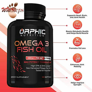 Omega 3 Fish Oil Supplements Max Potency Burpless Lemon Flavored Capsules 3600mg