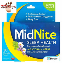 Load image into Gallery viewer, MidNite Drug-Free Sleep Aid, Chewable Tablets, Cherry Flavored, 30 Count, Melato
