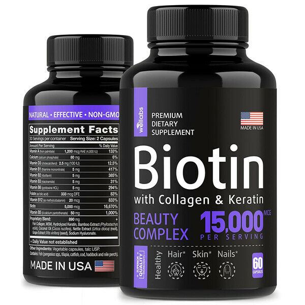 Biotin, Keratin & Collagen Pills - Marine Collagen & Biotin Vitamins for Hair, S