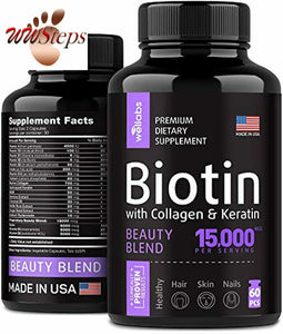 Biotin, Keratin & Collagen Pills - Marine Collagen & Biotin Vitamins for Hair, S