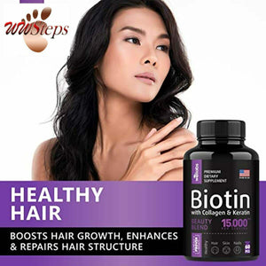 Biotin, Keratin & Collagen Pills - Marine Collagen & Biotin Vitamins for Hair, S