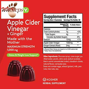 Apple Cider Vinegar Gummies Maximum Strength 1,000mg Plus Ginger, ACV With The M