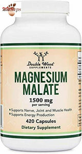 Magnesium Malate Capsules (420 Count) - 1,500mg Per Serving (Magnesium bonded to