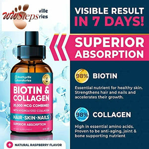 Liquid Biotin for Hair Growth 20000mcg - Biotin & Collagen Liquid Drops Support