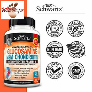 Glucosamine Chondroitin MSM Turmeric for Hip, Joint & Back Pain Relief. Anti Inf
