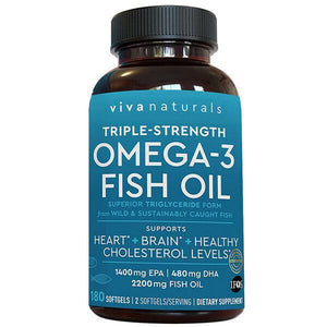 Viva Naturals Triple Strength Omega 3 Fish Oil 2200 mg Fish Oil 180 Softgels