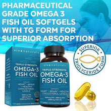 Load image into Gallery viewer, Viva Naturals Triple Strength Omega 3 Fish Oil 2200 mg Fish Oil 180 Softgels
