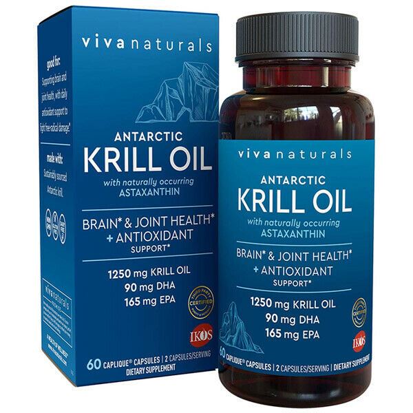 Viva Naturals Krill Oil, Omega 3 with EPA DHA and Astaxanthin 1250mg 60 Caps