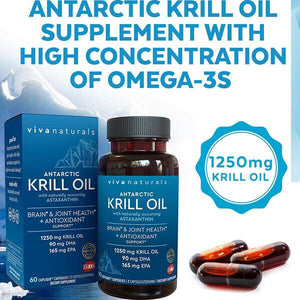 Viva Naturals Krill Oil, Omega 3 with EPA DHA and Astaxanthin 1250mg 60 Caps