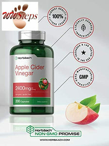 Apple Cider Vinegar Capsules | 2400mg | 200 Pills | with The Mother | Non-GMO, G
