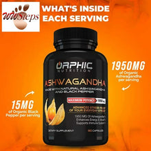Load image into Gallery viewer, Max Potency Organic Ashwagandha Capsules with Black Pepper 1950 mg - Anti-Anxiet
