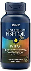 GNC Triple Strength Fish Oil Plus Krill Oil 60 Softgels for Join Skin Eye and He