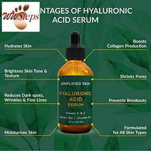 Hyaluronic Acid Serum for Face & Eyes (2 oz) with Vitamin C, E & Green Tea for A